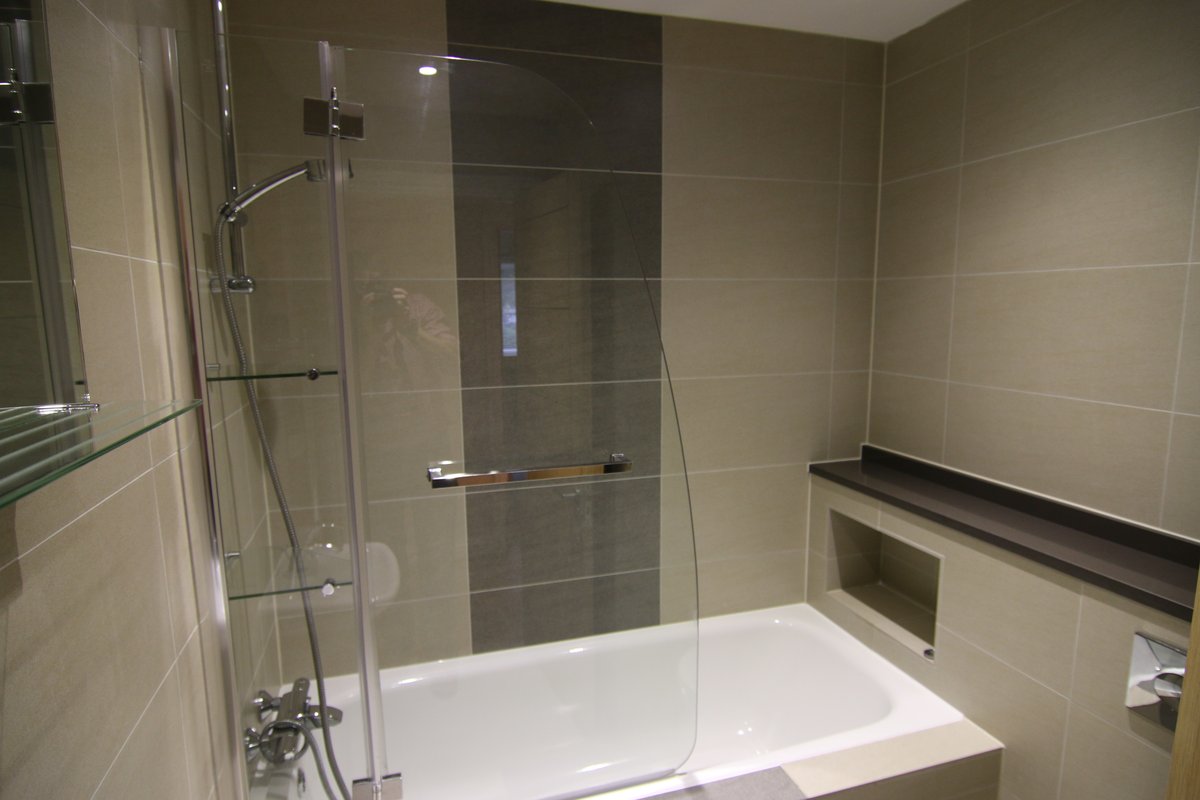 Family bathroom with walk-in shower — Ladymere Place apartment refurbishment, Godalming
