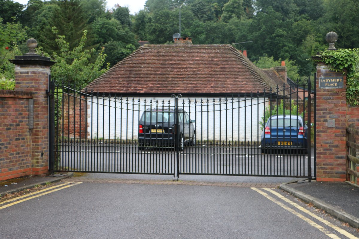 Period iron entrance gates — Ladymere Place gated development, Godalming