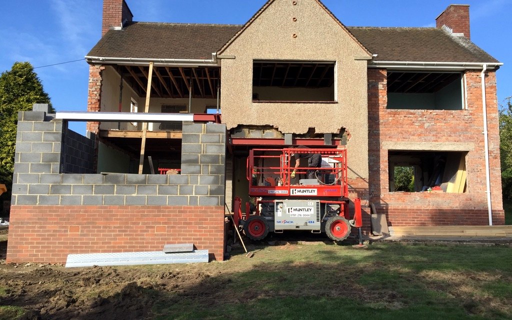 Mid-construction strip-back during whole-house transformation — Tyne View House, Northumberland
