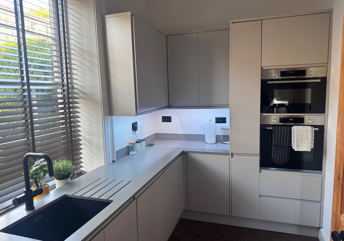 Modern fitted kitchen within Grade I Georgian property — Leazes Terrace, Newcastle