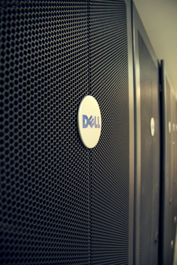 On-site Dell data centre server rack — GoDaddy DomainMonster commercial fit-out, Godalming