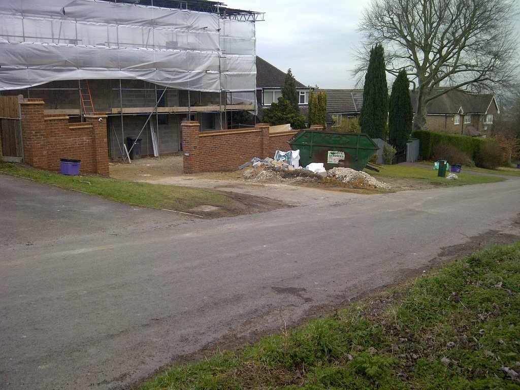 Construction stage driveway and supporting walls — The Mount, Guildford whole-house transformation