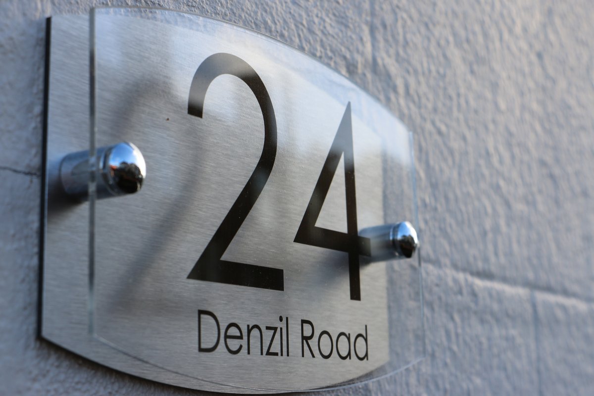 Bespoke stone-set house name plaque — Denzil Road, Guildford residential extension