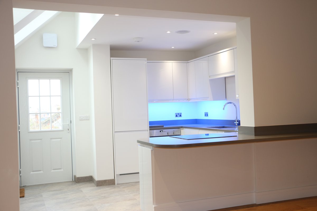 Modern kitchen with island, part of substantial residential extension — Denzil Road, Guildford